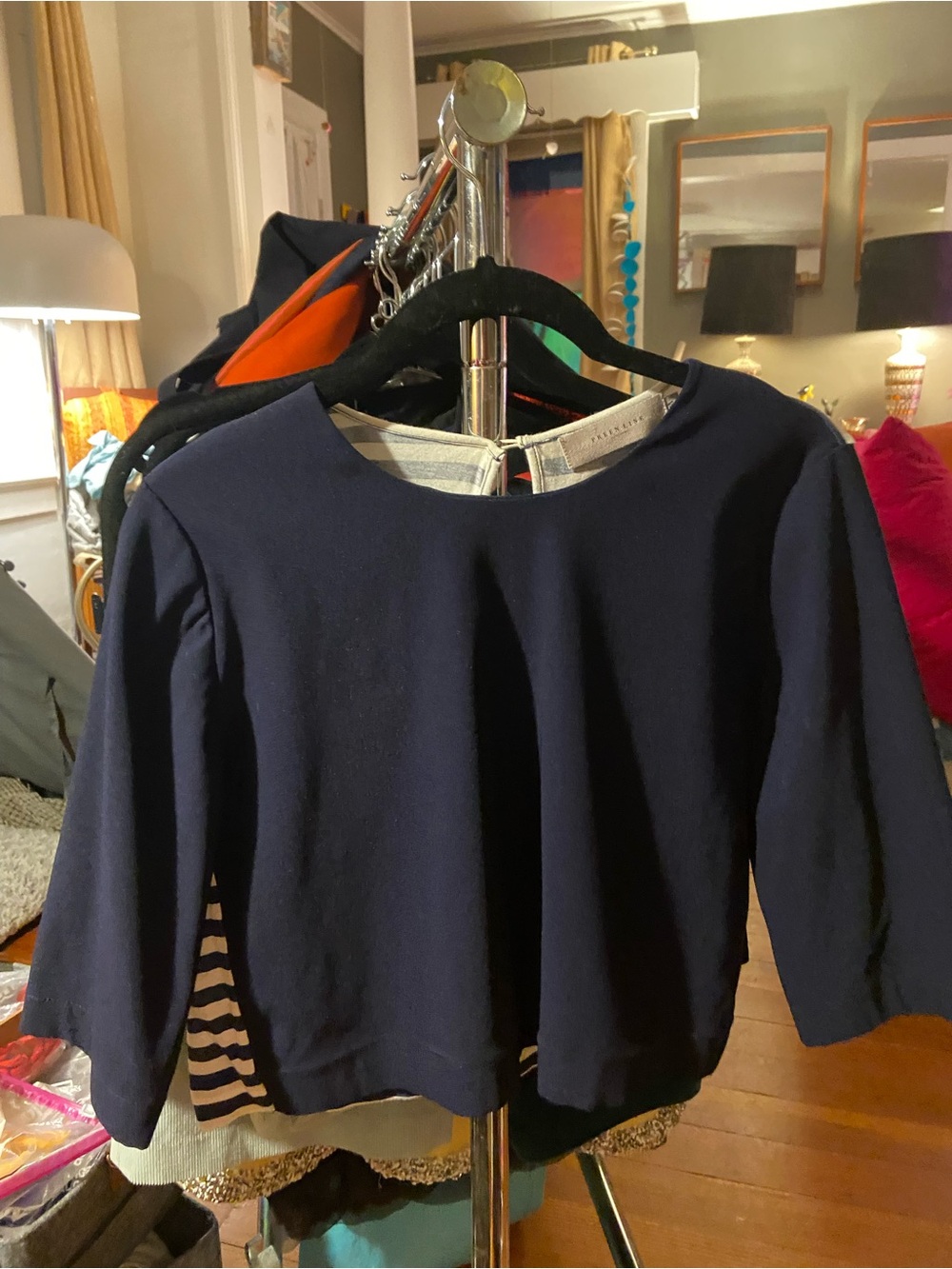 Preen by Thornton Bregazzi Navy Cropped Boatneck Top